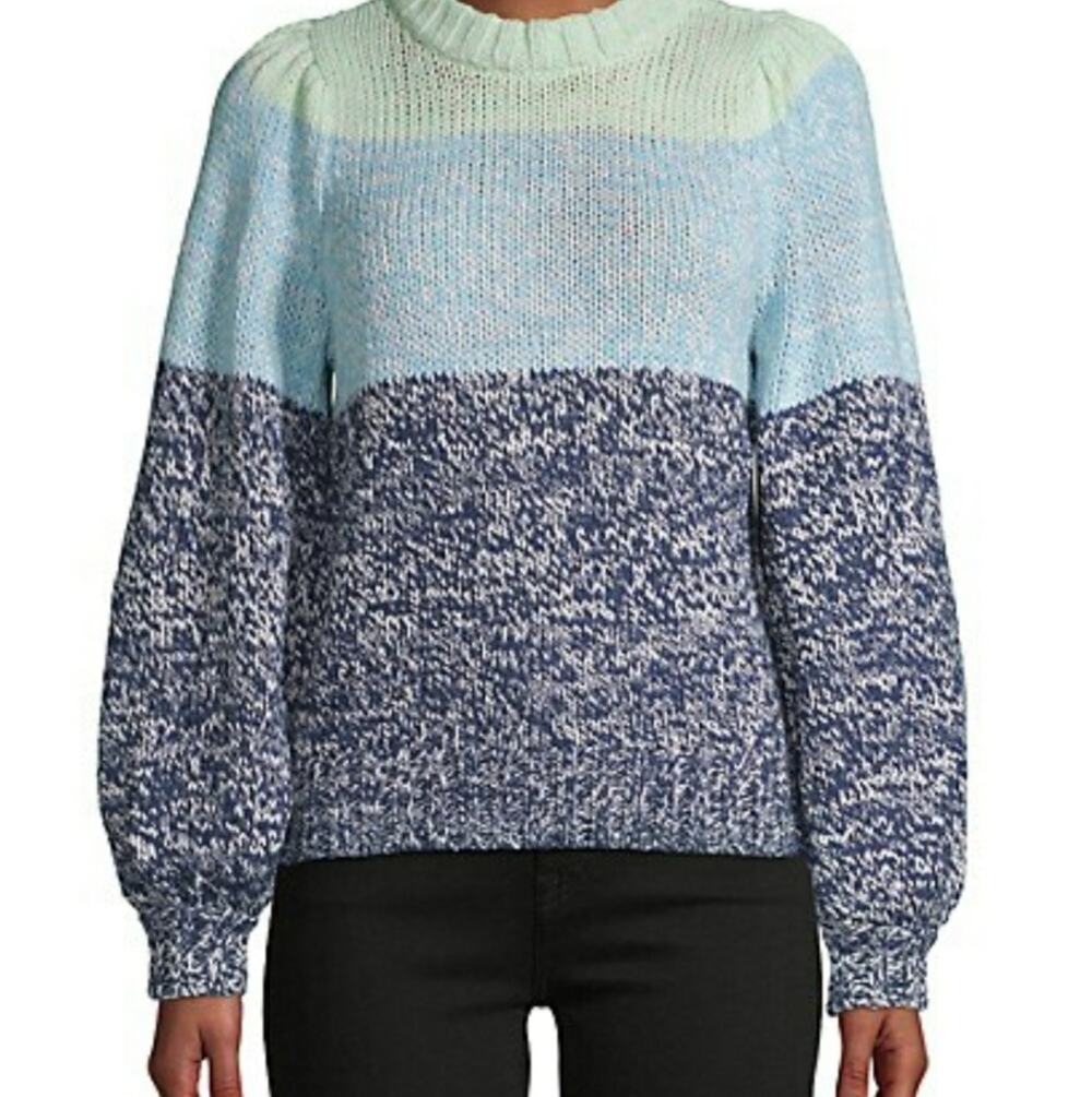 525 America Balloon Sleeve Blue Ombre Color Block Marled Sweater • Size S